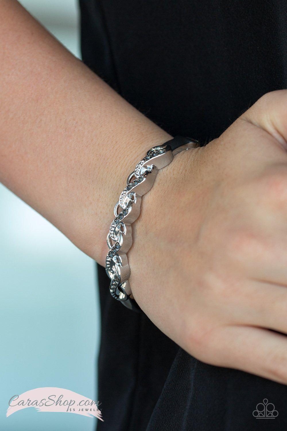 Infinite Sparkle Silver hinged bangle Bracelet - Paparazzi Accessories-CarasShop.com - $5 Jewelry by Cara Jewels