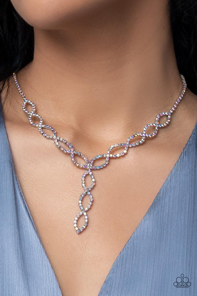 Infinitely Icy Multi Iridescent Rhinestone Necklace - Paparazzi Accessories-on model - CarasShop.com - $5 Jewelry by Cara Jewels