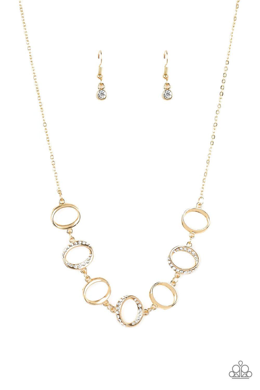 Inner Beauty Gold and White Rhinestone Necklace - Paparazzi Accessories-CarasShop.com - $5 Jewelry by Cara Jewels
