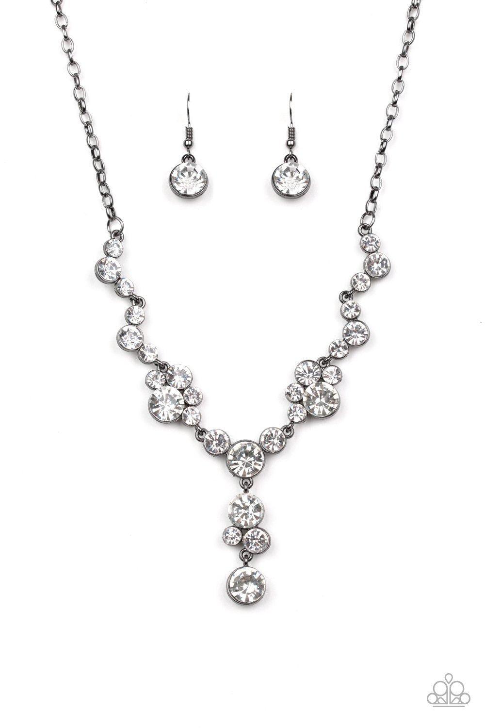 Inner Light Gunmetal Black and White Rhinestone Necklace - Paparazzi Accessories-CarasShop.com - $5 Jewelry by Cara Jewels