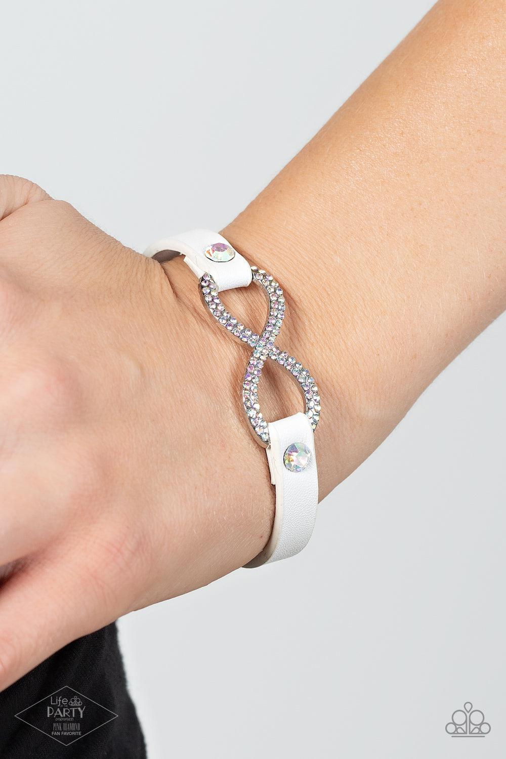 Innocent Till Proven GLITZY! Multi Iridescent Infinity Wrap Bracelet - Paparazzi Accessories-on model - CarasShop.com - $5 Jewelry by Cara Jewels