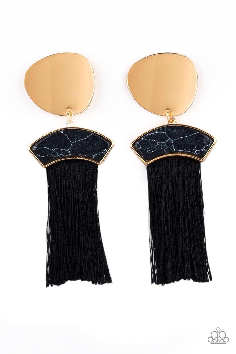 Insta Inca Black and Gold Tassel Earrings - Paparazzi Accessories-CarasShop.com - $5 Jewelry by Cara Jewels