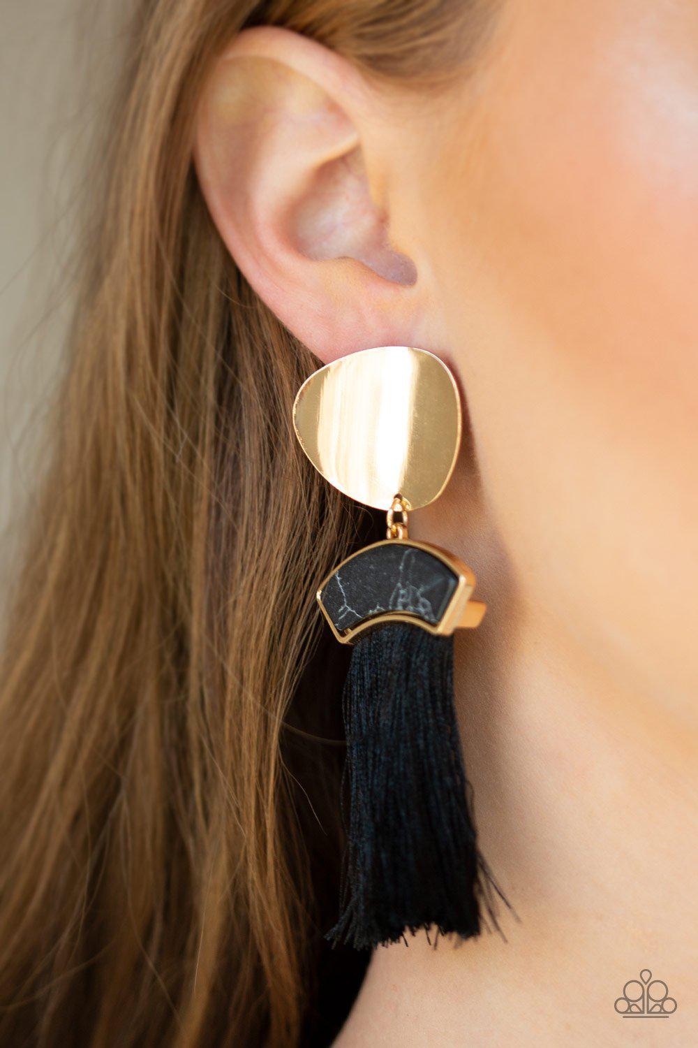 Insta Inca Black and Gold Tassel Earrings - Paparazzi Accessories-CarasShop.com - $5 Jewelry by Cara Jewels