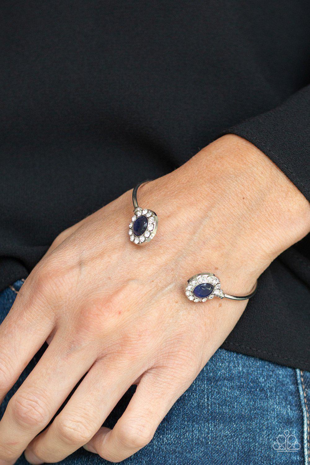 Instant Illumination Blue Cat's Eye Stone Cuff Bracelet - Paparazzi Accessories-CarasShop.com - $5 Jewelry by Cara Jewels