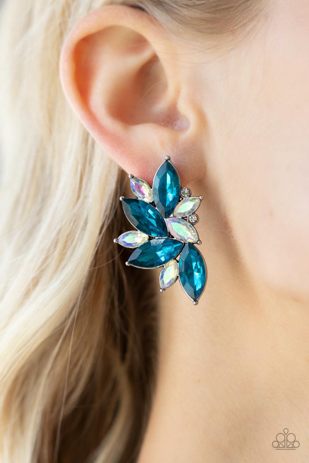 Instant Iridescence Blue Rhinestone Post Earrings - Paparazzi Accessories-on model - CarasShop.com - $5 Jewelry by Cara Jewels