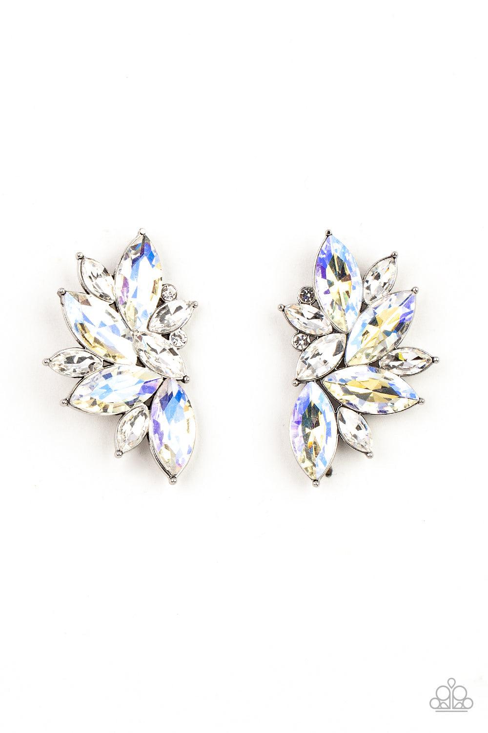 Instant Iridescence White Iridescent Rhinestone Earrings - Paparazzi Accessories- lightbox - CarasShop.com - $5 Jewelry by Cara Jewels