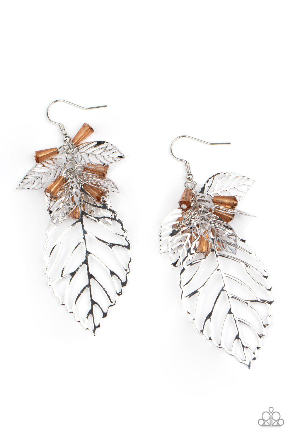 Instant Re-LEAF Brown and Silver Leaf Earrings - Paparazzi Accessories - lightbox -CarasShop.com - $5 Jewelry by Cara Jewels