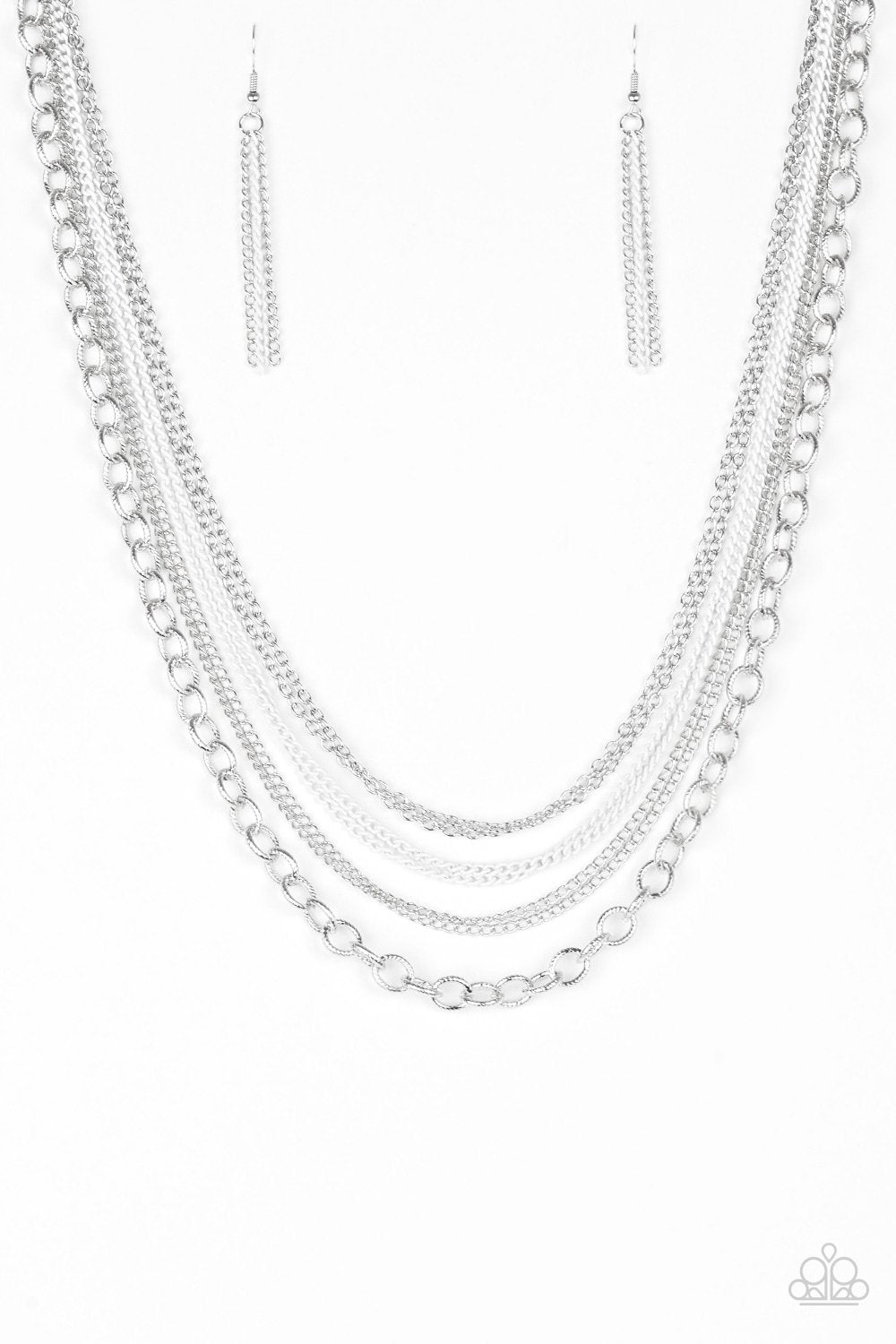Intensely Industrial White and Silver Chain Necklace - Paparazzi Accessories - lightbox -CarasShop.com - $5 Jewelry by Cara Jewels