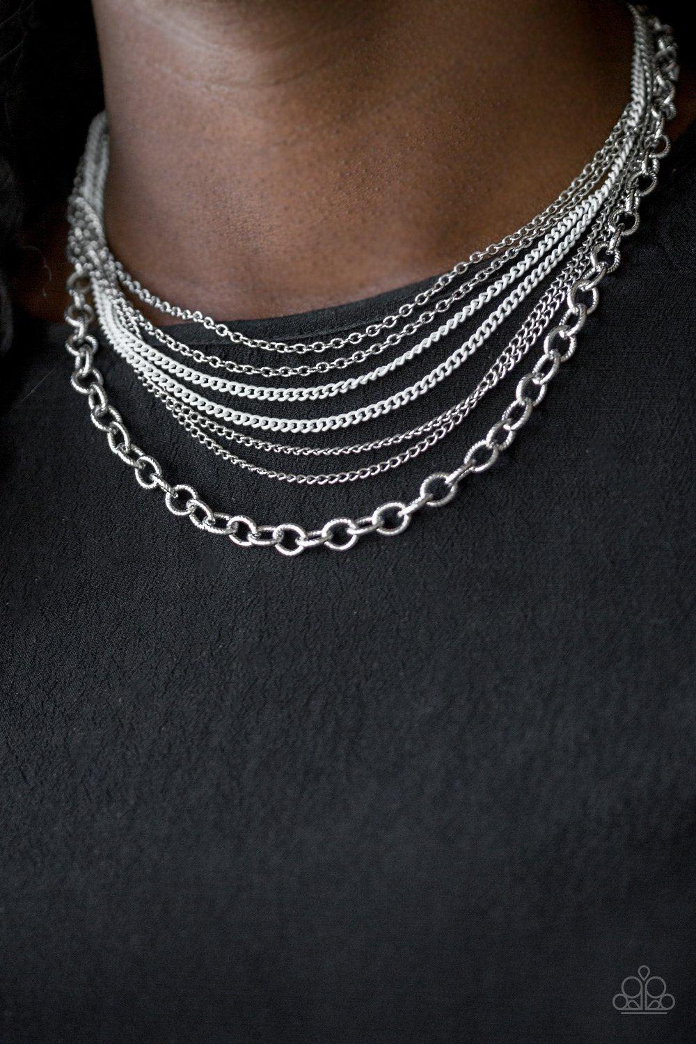 Intensely Industrial White and Silver Chain Necklace - Paparazzi Accessories - model -CarasShop.com - $5 Jewelry by Cara Jewels