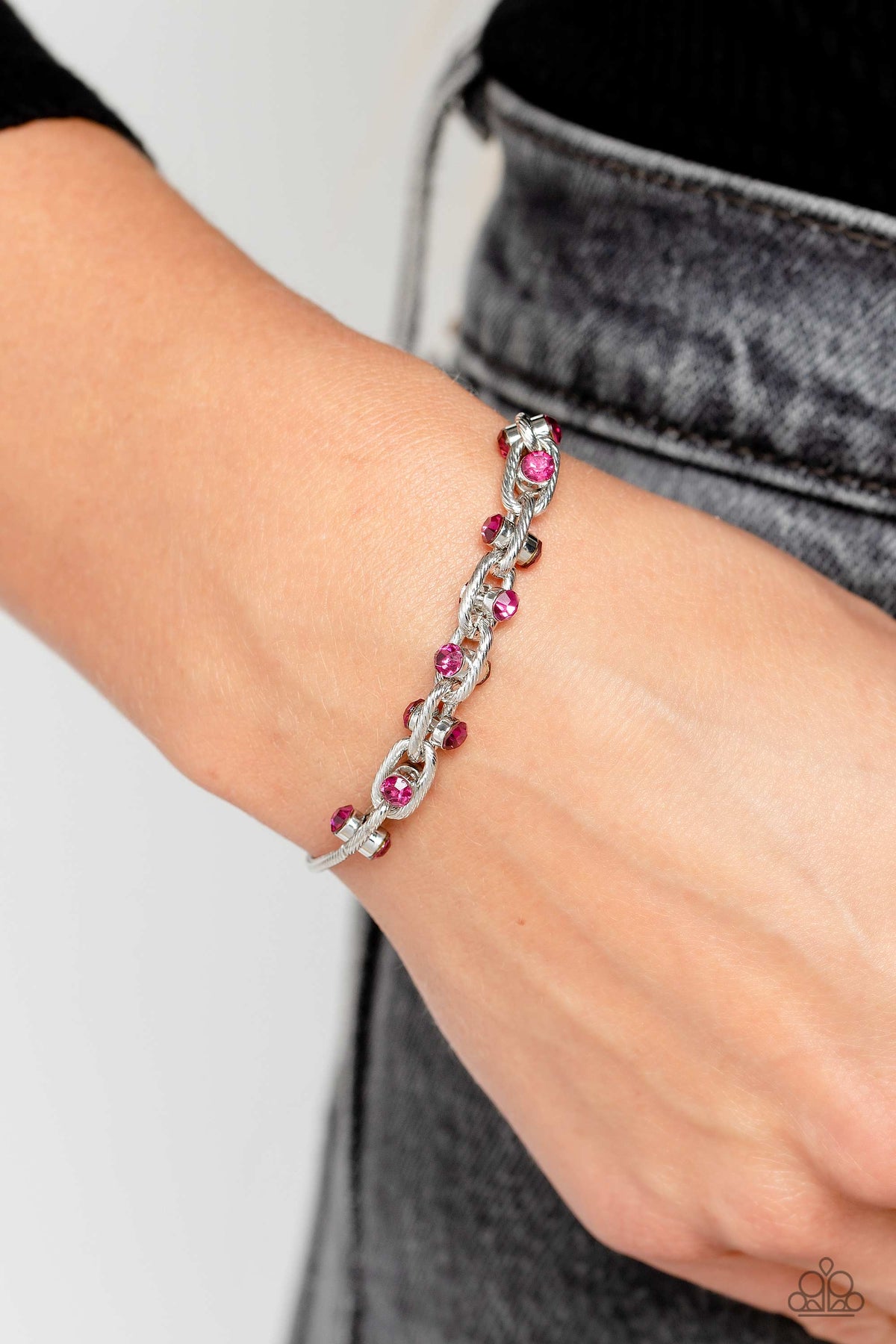 Intertwined Illusion Pink Rhinestone Slide Bracelet - Paparazzi Accessories-on model - CarasShop.com - $5 Jewelry by Cara Jewels
