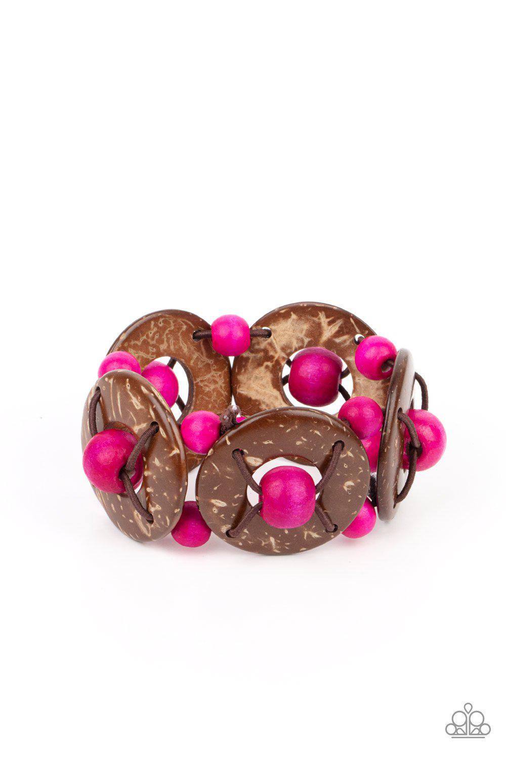 Island Adventure Pink and Brown Wood Bracelet - Paparazzi Accessories- lightbox - CarasShop.com - $5 Jewelry by Cara Jewels
