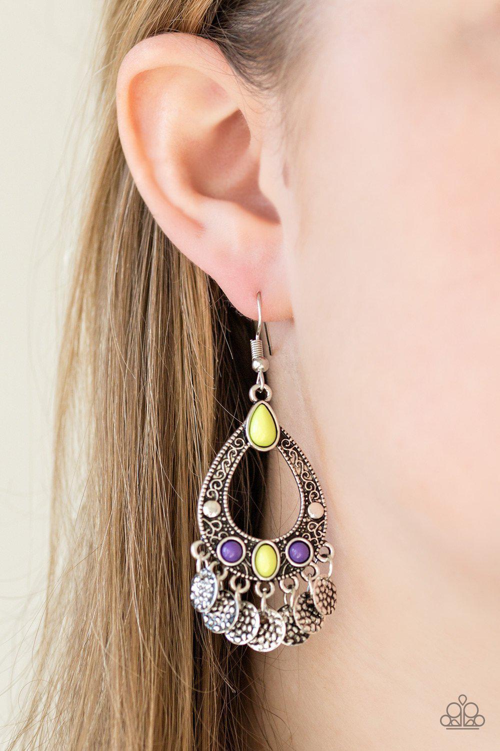 Island Escapade Multi - Green and Purple Earrings - Paparazzi Accessories-CarasShop.com - $5 Jewelry by Cara Jewels