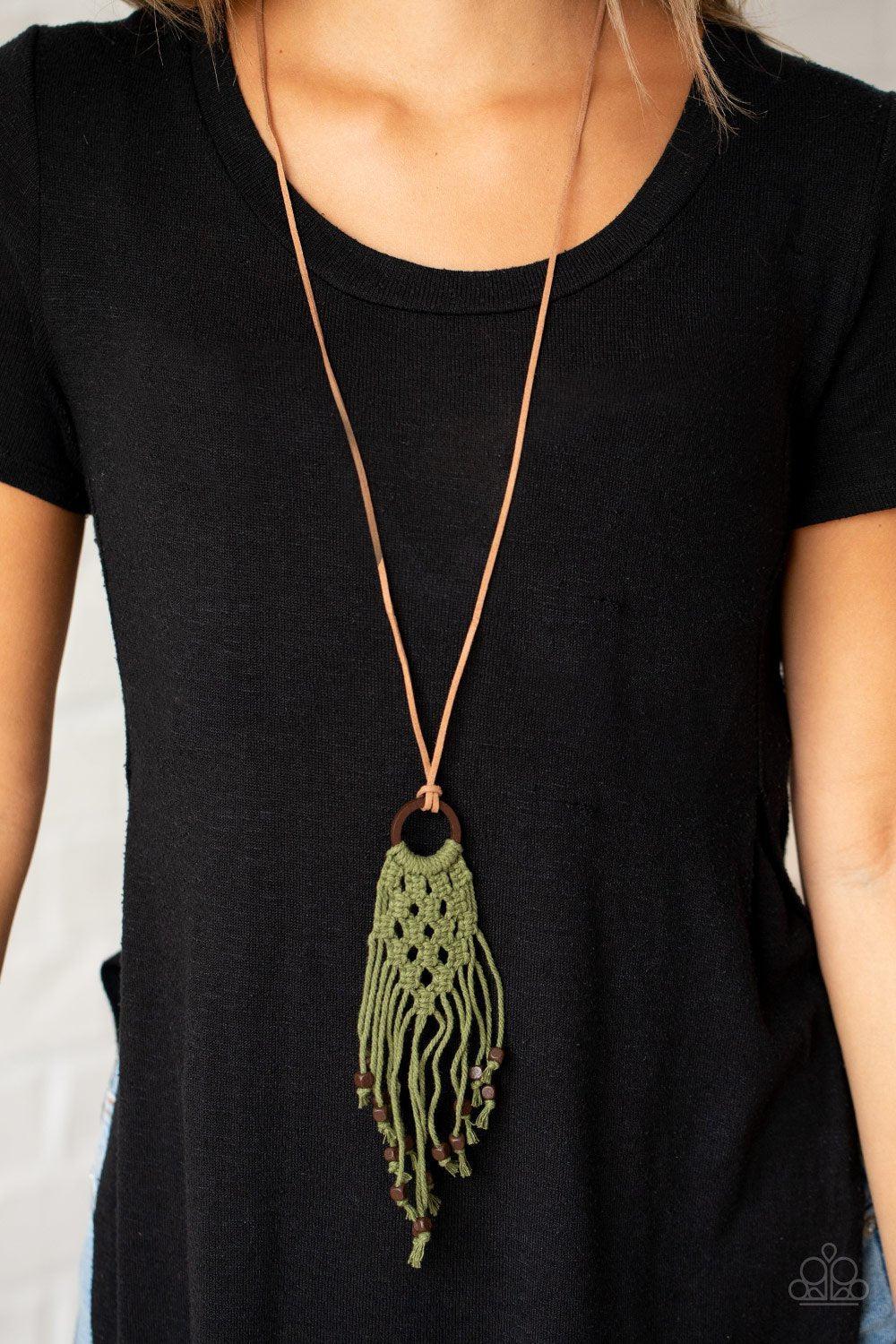 It&#39;s Beyond MACRAME Green Necklace - Paparazzi Accessories - model -CarasShop.com - $5 Jewelry by Cara Jewels