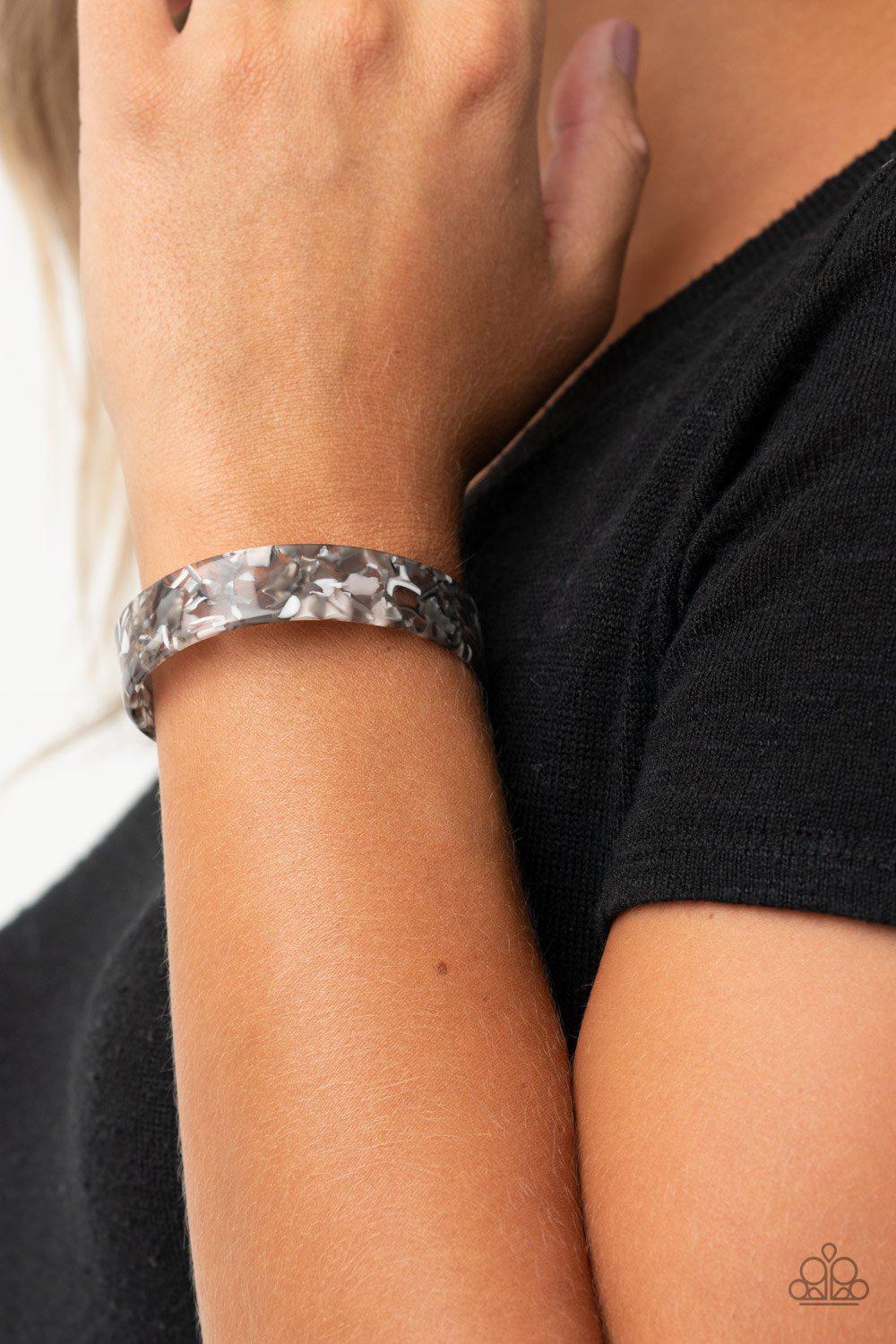 Its Getting HAUTE In Here Black and Silver Acrylic Cuff Bracelet - Paparazzi Accessories-CarasShop.com - $5 Jewelry by Cara Jewels