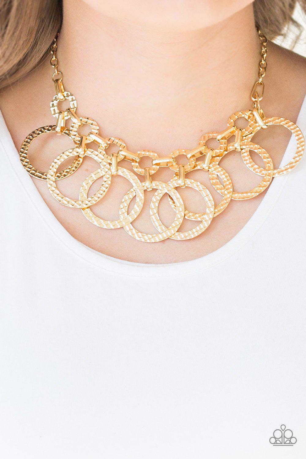 Jammin&#39; Jungle Gold Necklace - Paparazzi Accessories - model -CarasShop.com - $5 Jewelry by Cara Jewels