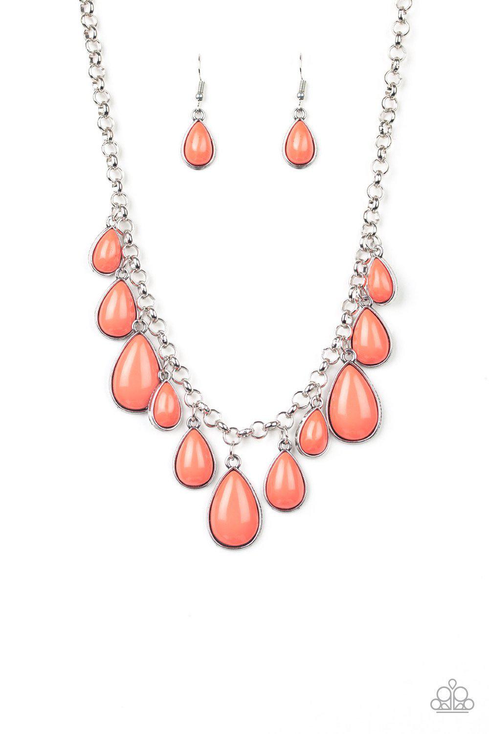 Jaw-Dropping Diva Coral Teardrop Necklace - Paparazzi Accessories-CarasShop.com - $5 Jewelry by Cara Jewels