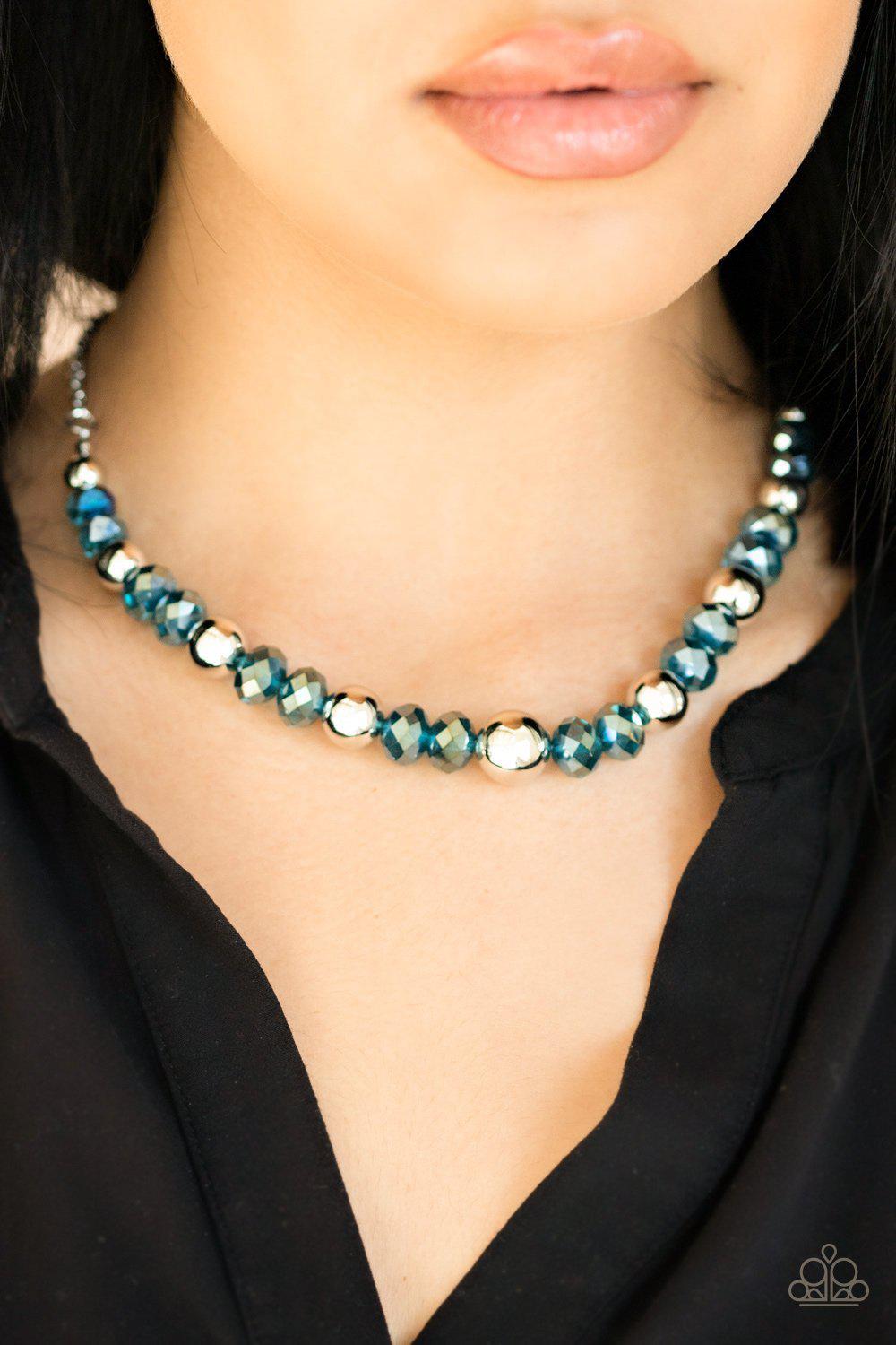 Jewel Jam Metallic Blue Oil Spill Necklace - Paparazzi Accessories-CarasShop.com - $5 Jewelry by Cara Jewels