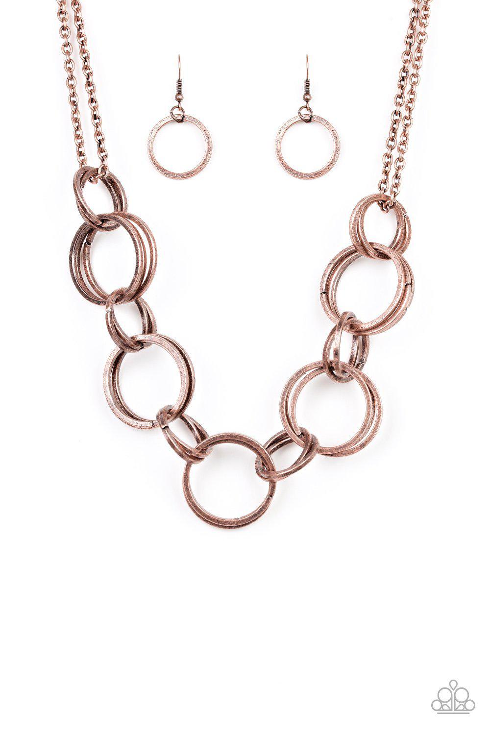 Jump Into The Ring Copper Necklace - Paparazzi Accessories-CarasShop.com - $5 Jewelry by Cara Jewels