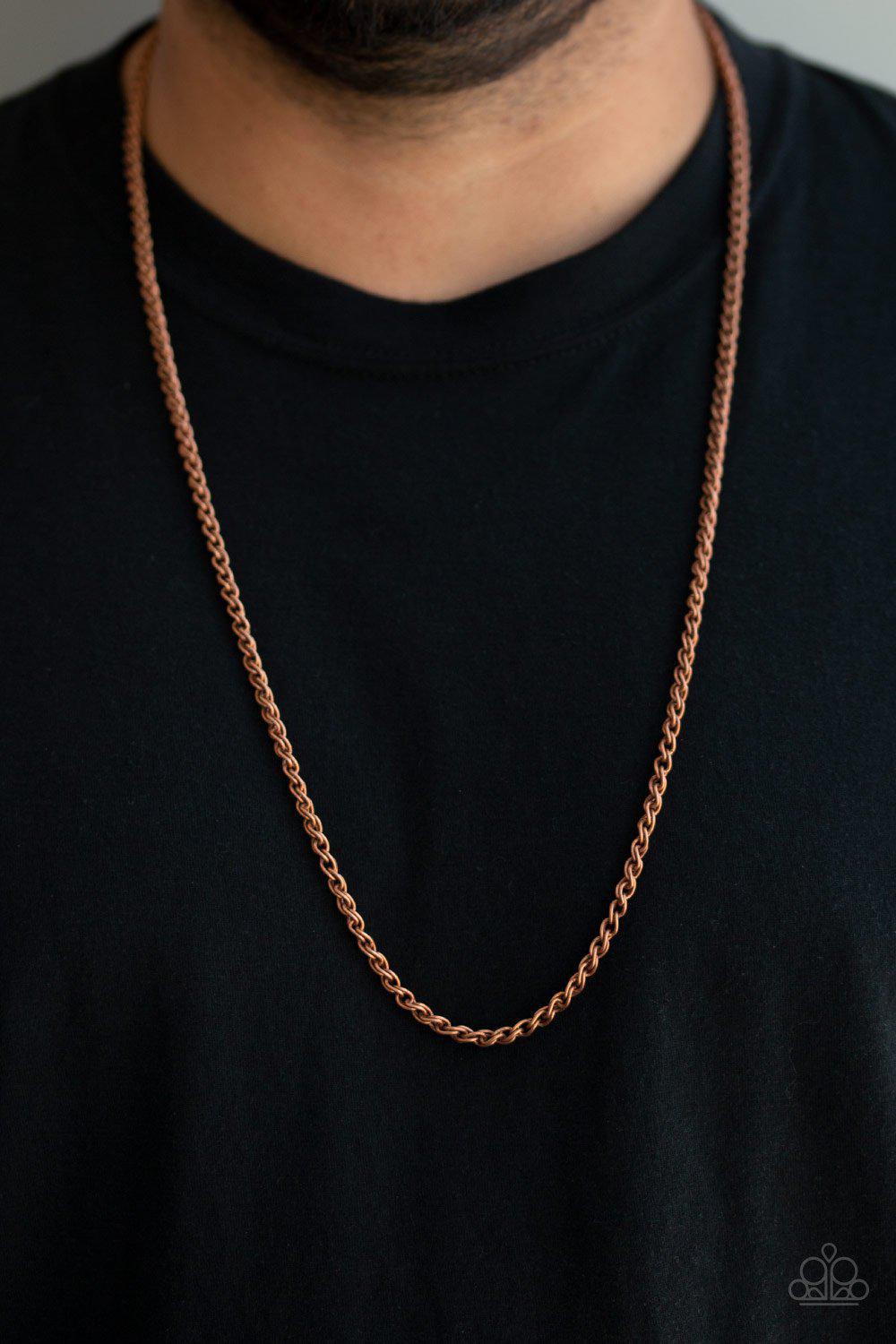 Jump Street Men&#39;s Copper Wheat Chain Necklace - Paparazzi Accessories- model - CarasShop.com - $5 Jewelry by Cara Jewels