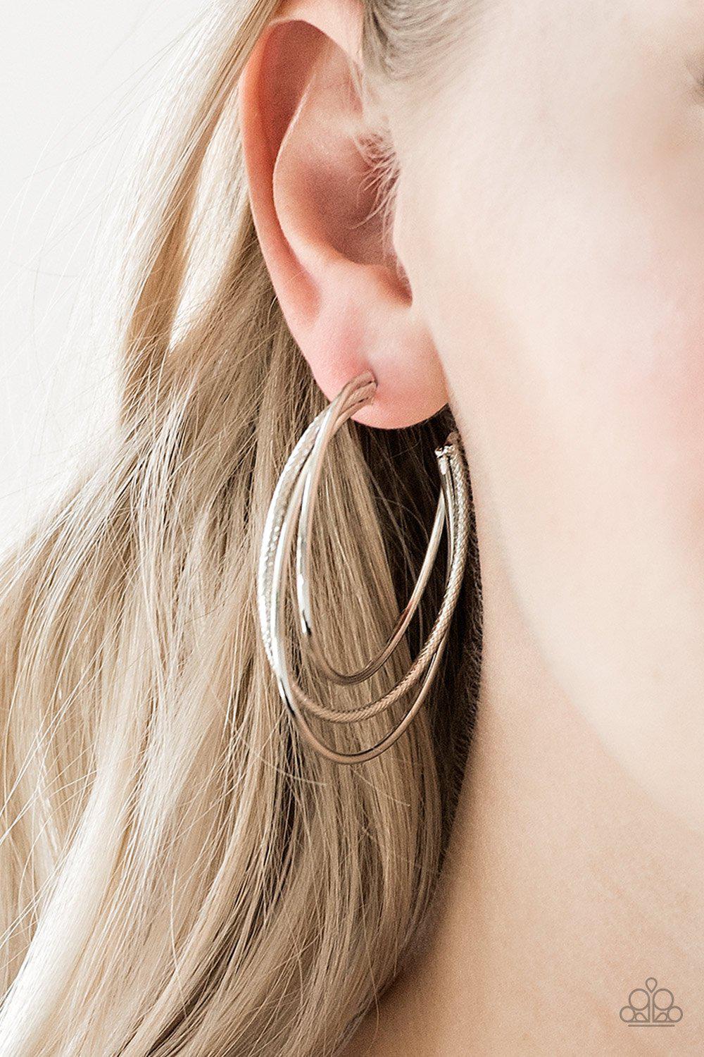 Jumpin&#39; Through Hoops Silver Hoop Earrings - Paparazzi Accessories-CarasShop.com - $5 Jewelry by Cara Jewels