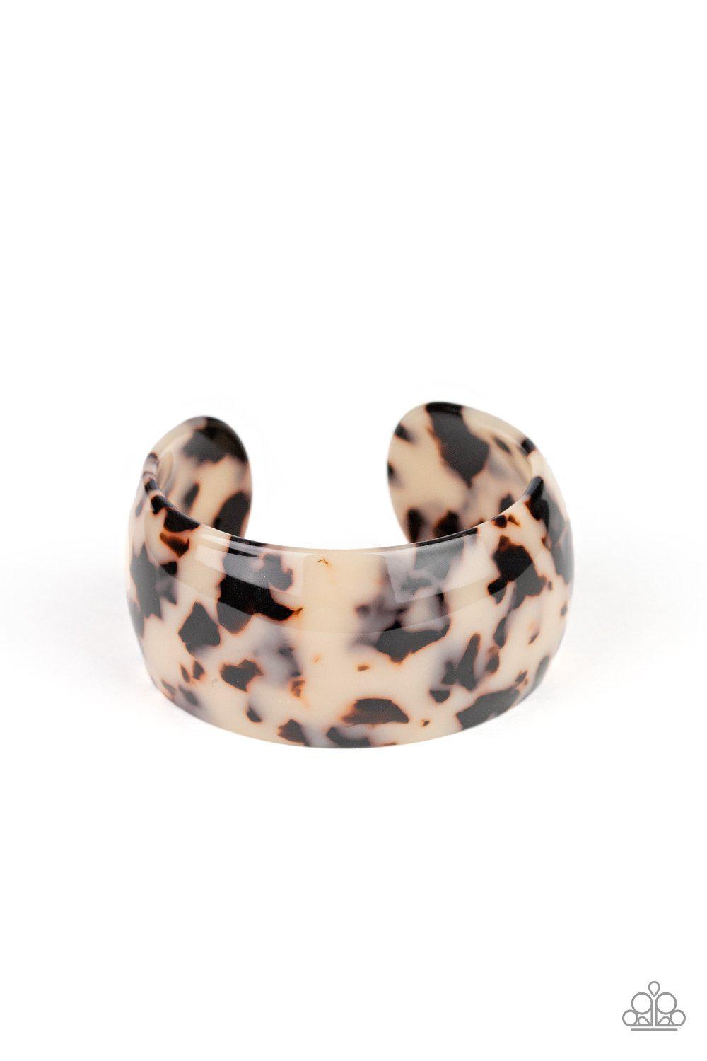 Jungle Cruise White Animal Print Acrylic Cuff Bracelet - Paparazzi Accessories-CarasShop.com - $5 Jewelry by Cara Jewels