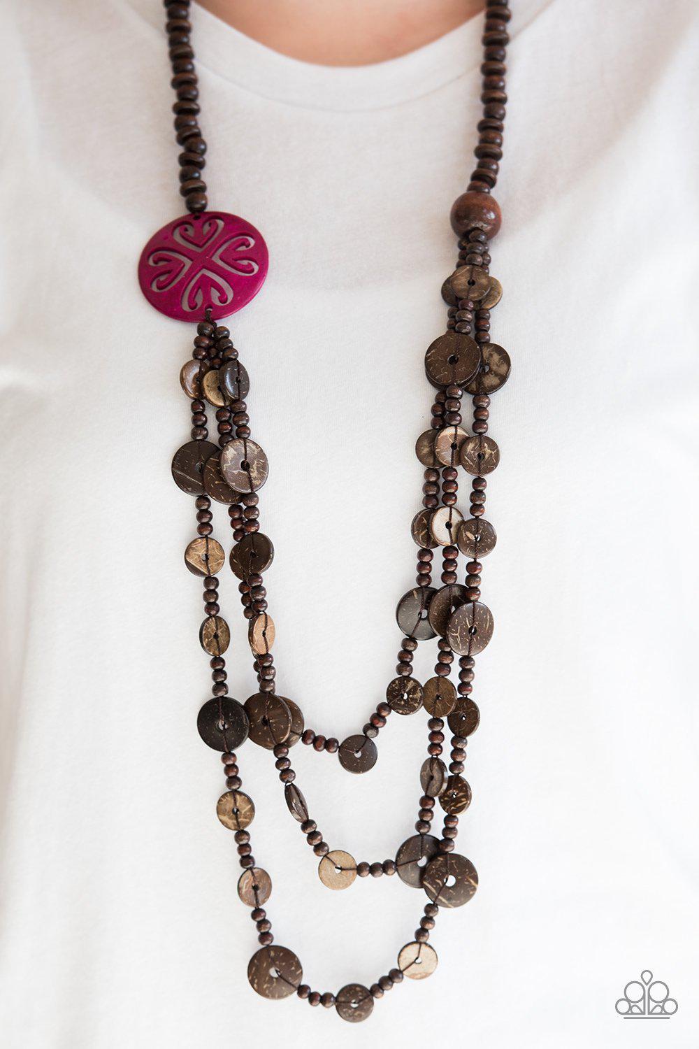 Jungle Jive Pink Wood Necklace - Paparazzi Accessories-CarasShop.com - $5 Jewelry by Cara Jewels