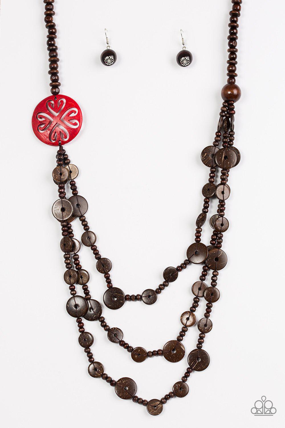 Jungle Jive Red Wood Necklace - Paparazzi Accessories-CarasShop.com - $5 Jewelry by Cara Jewels