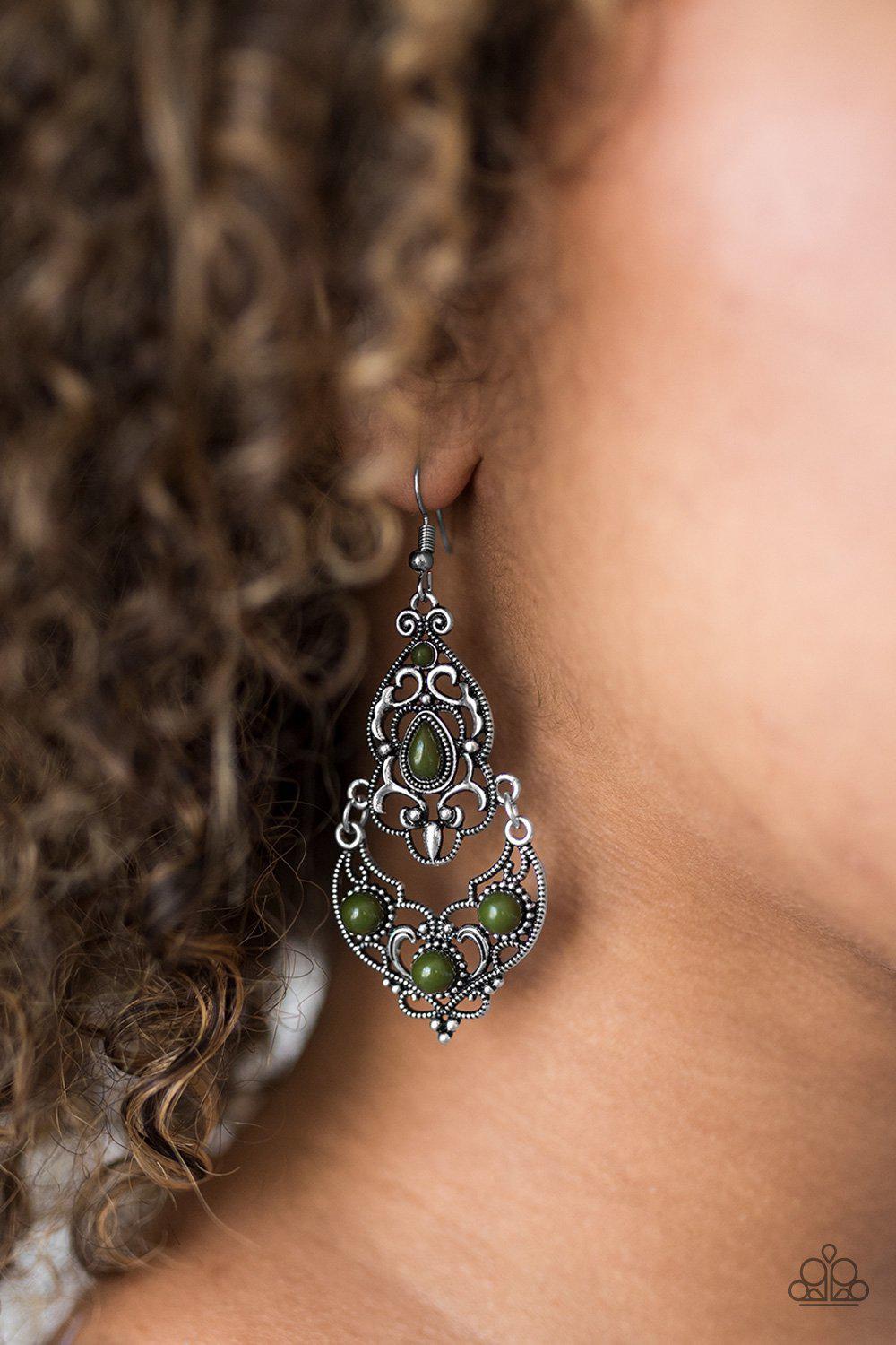Jungle Runway Green Earrings - Paparazzi Accessories-CarasShop.com - $5 Jewelry by Cara Jewels