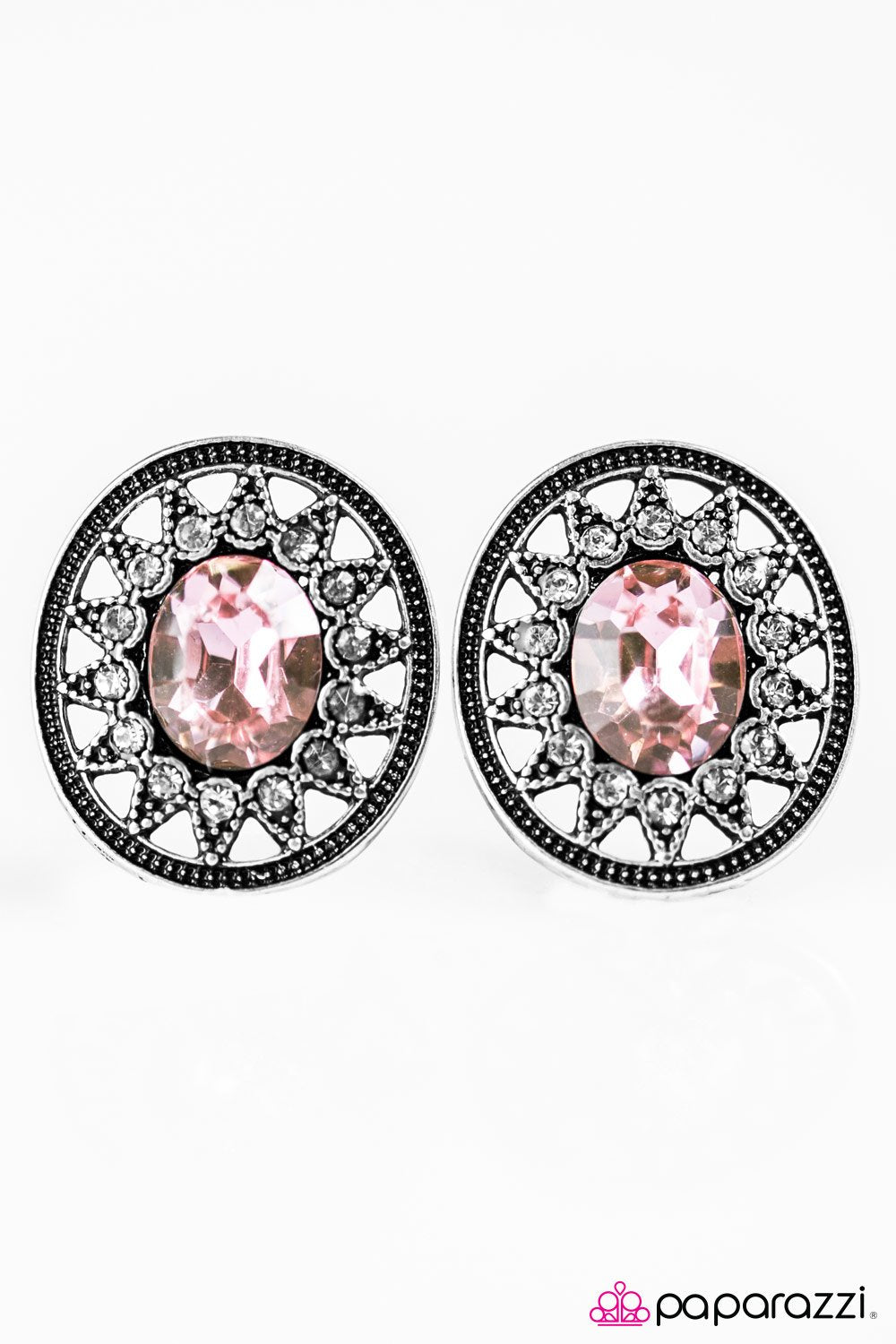 Just A Glimmer Pink Gem Post Earrings - Paparazzi Accessories-CarasShop.com - $5 Jewelry by Cara Jewels