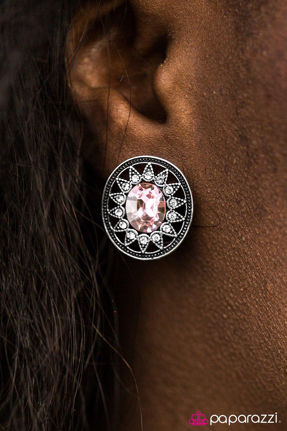 Just A Glimmer Pink Gem Post Earrings - Paparazzi Accessories-CarasShop.com - $5 Jewelry by Cara Jewels