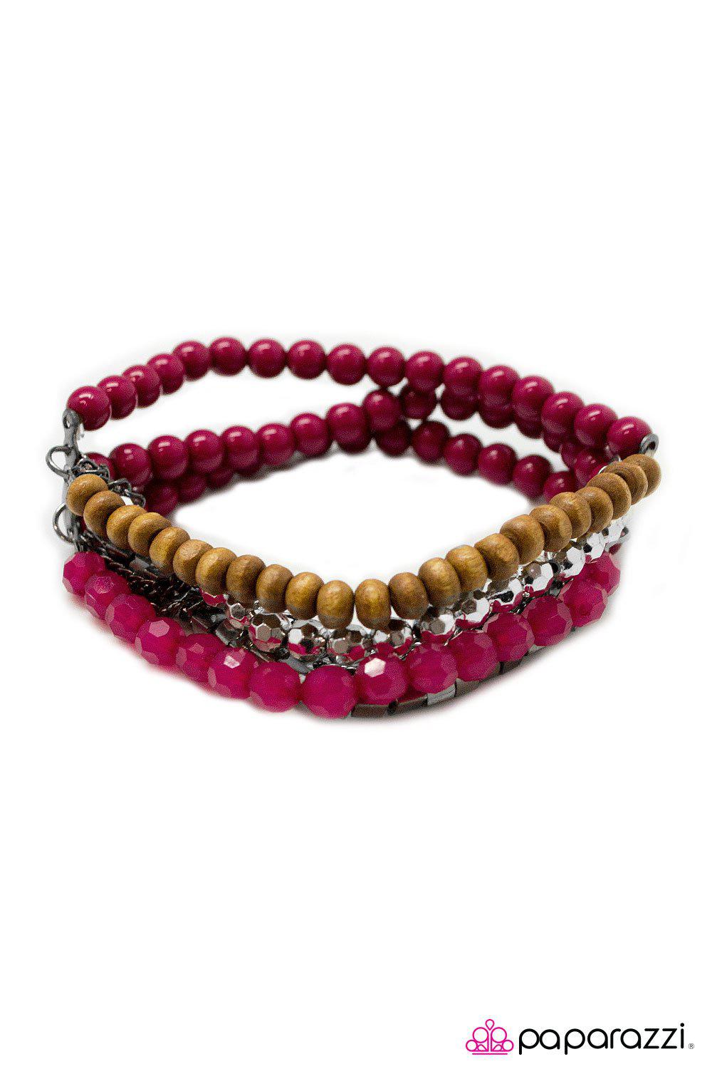 Just Bead Happy Pink and Silver Stretch Bracelet - Paparazzi Accessories-CarasShop.com - $5 Jewelry by Cara Jewels