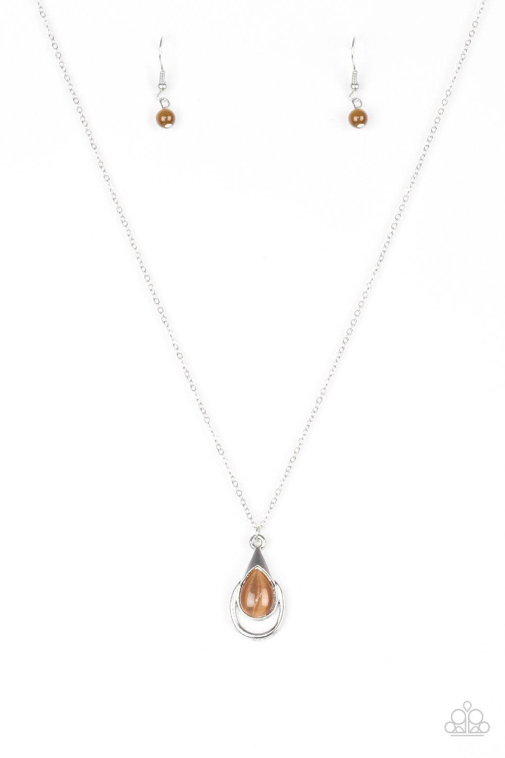 Just Drop It Brown Moonstone Necklace - Paparazzi Accessories-CarasShop.com - $5 Jewelry by Cara Jewels