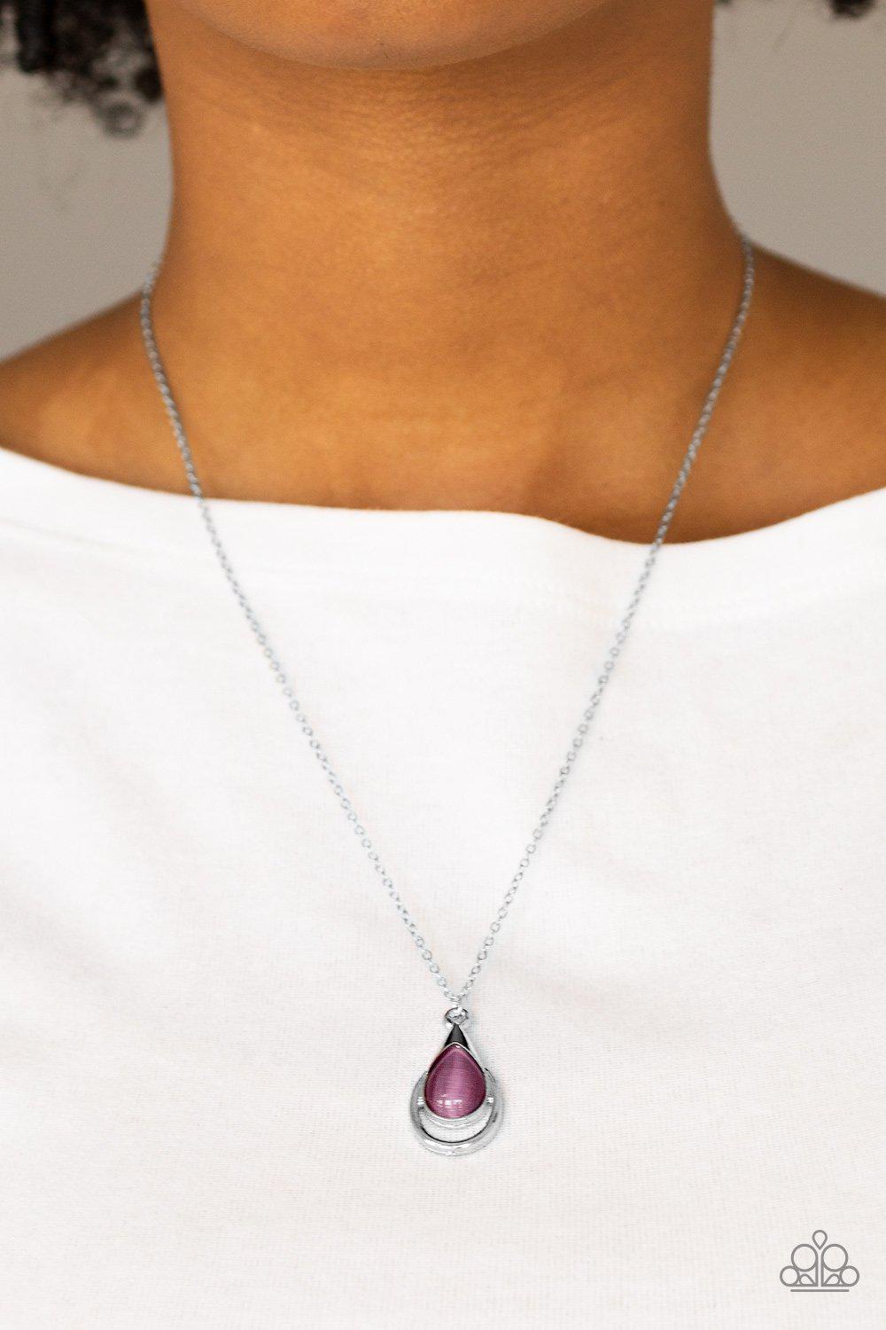 Just Drop It Silver and Purple Moonstone Necklace - Paparazzi Accessories-CarasShop.com - $5 Jewelry by Cara Jewels