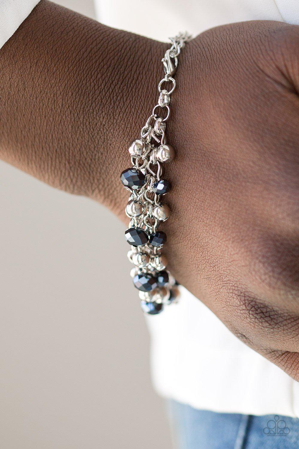Just For The Fund Of It Metallic Blue and Silver Bracelet - Paparazzi Accessories-CarasShop.com - $5 Jewelry by Cara Jewels