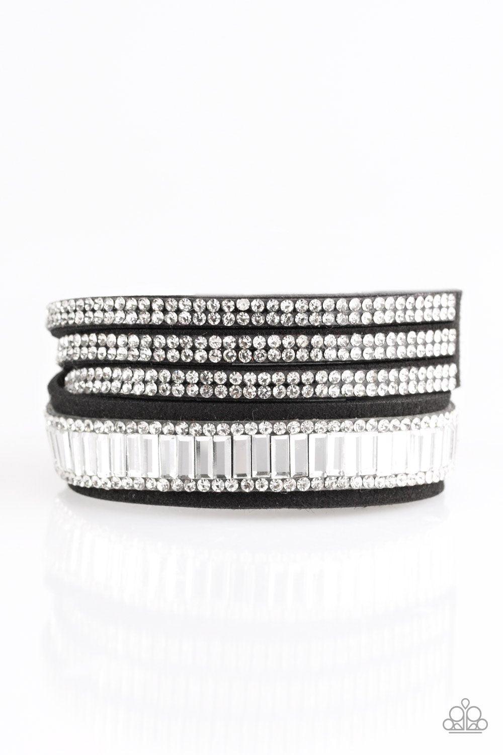 Just In Showtime Black and White Double-wrap Snap Bracelet - Paparazzi Accessories-CarasShop.com - $5 Jewelry by Cara Jewels