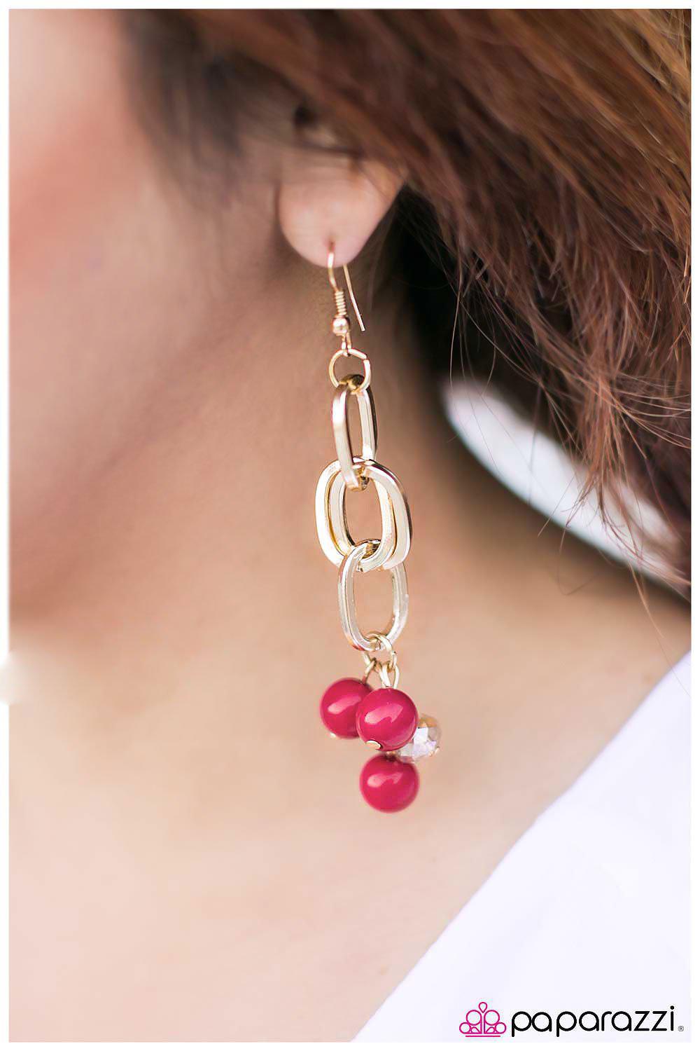 Just My Luck Pink and Gold Chain Earrings - Paparazzi Accessories-CarasShop.com - $5 Jewelry by Cara Jewels