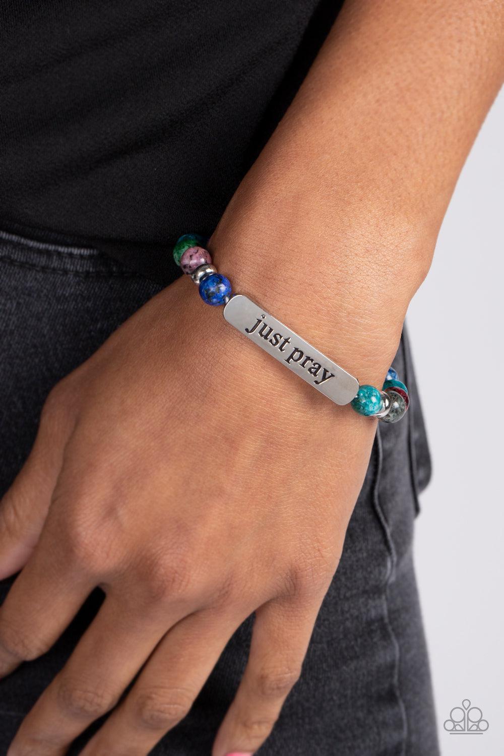 Just Pray Multi Stone Inspirational Bracelet - Paparazzi Accessories-on model - CarasShop.com - $5 Jewelry by Cara Jewels