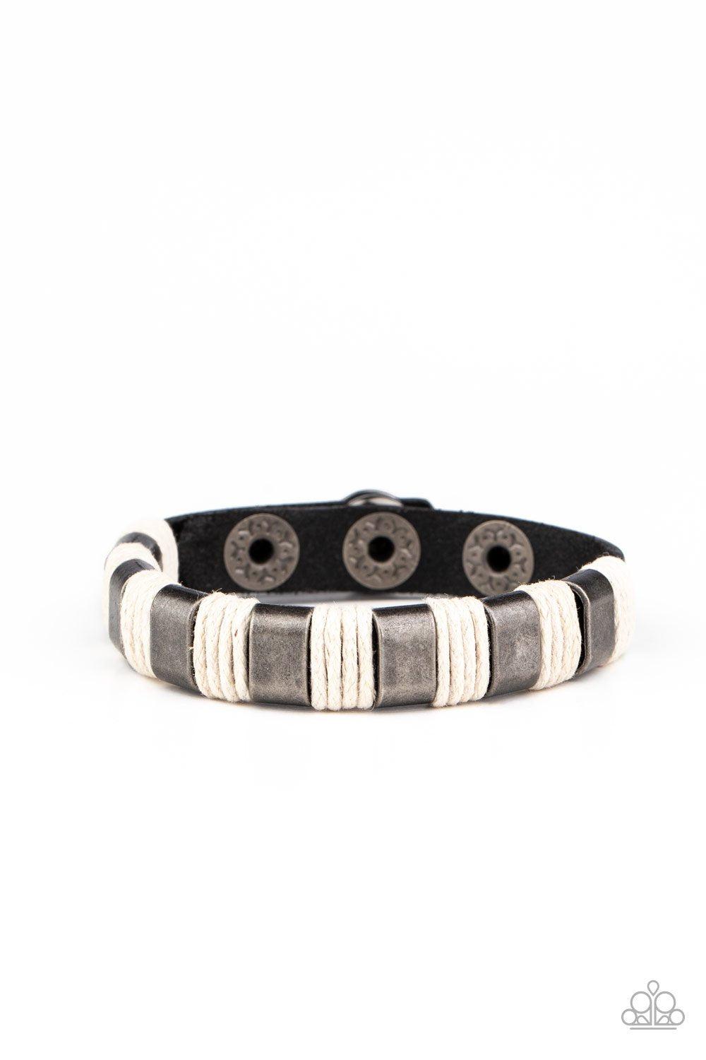 Just Ride Gunmetal and Black Leather Wrap Snap Bracelet - Paparazzi Accessories-CarasShop.com - $5 Jewelry by Cara Jewels