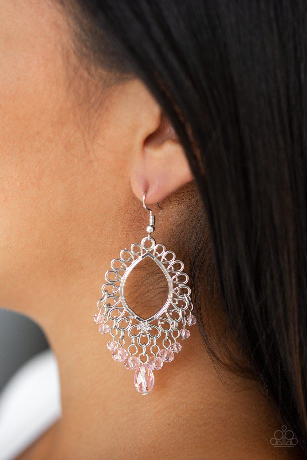 Just Say NOIR Pink and Silver Earrings - Paparazzi Accessories-CarasShop.com - $5 Jewelry by Cara Jewels