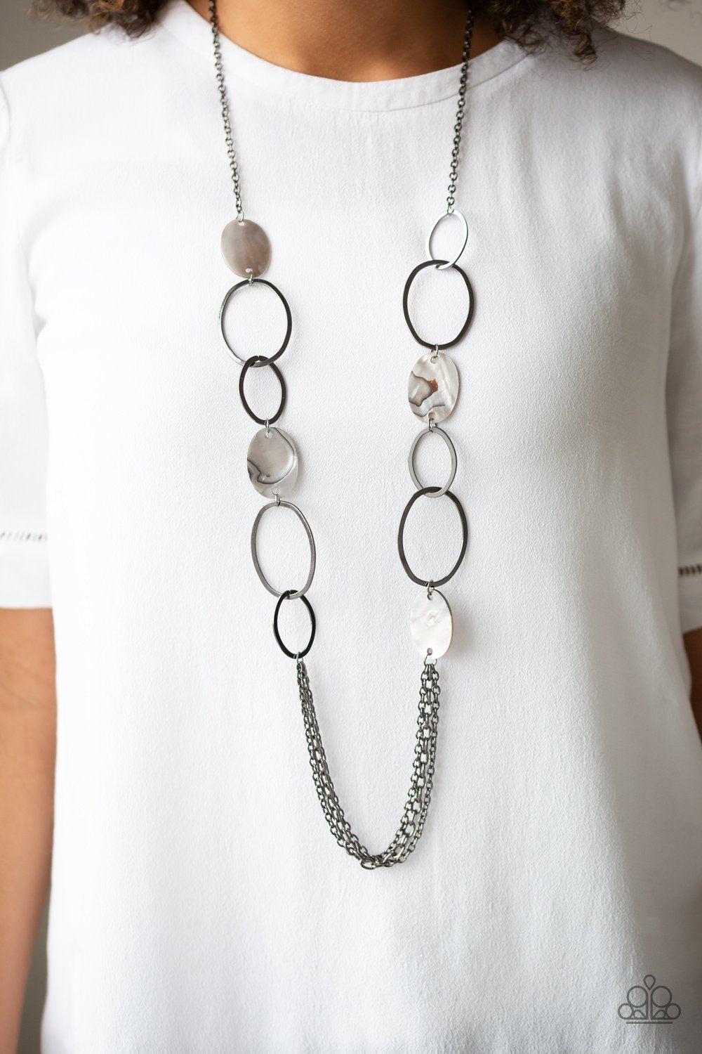 Kaleidoscope Coasts Black Necklace - Paparazzi Accessories - model -CarasShop.com - $5 Jewelry by Cara Jewels