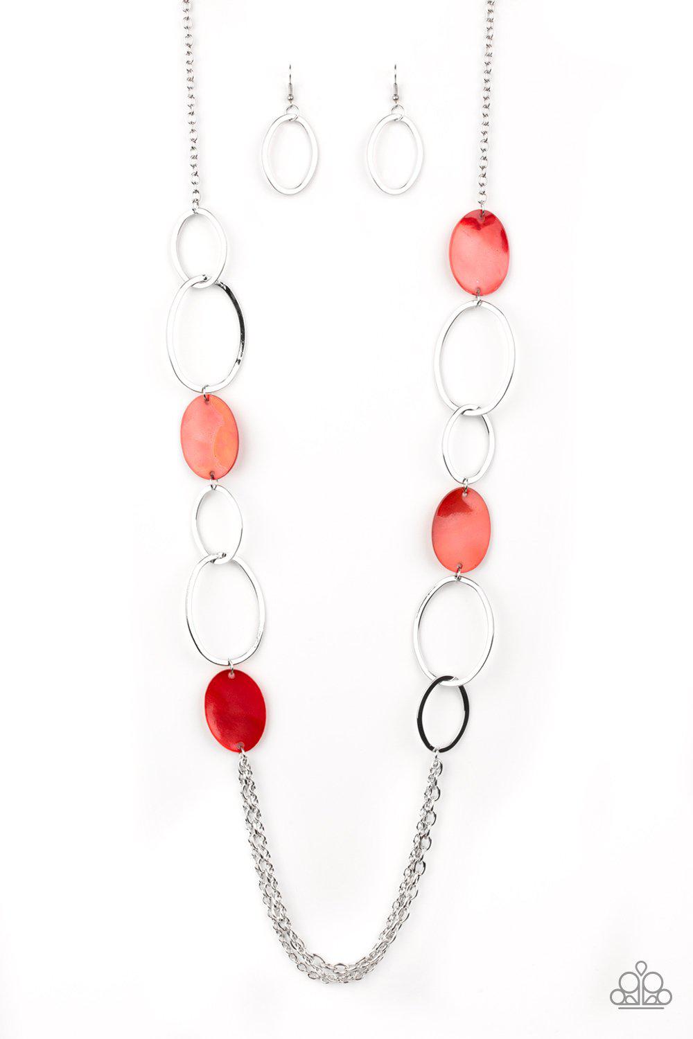 Kaleidoscope Coasts Red and Silver Necklace - Paparazzi Accessories-CarasShop.com - $5 Jewelry by Cara Jewels