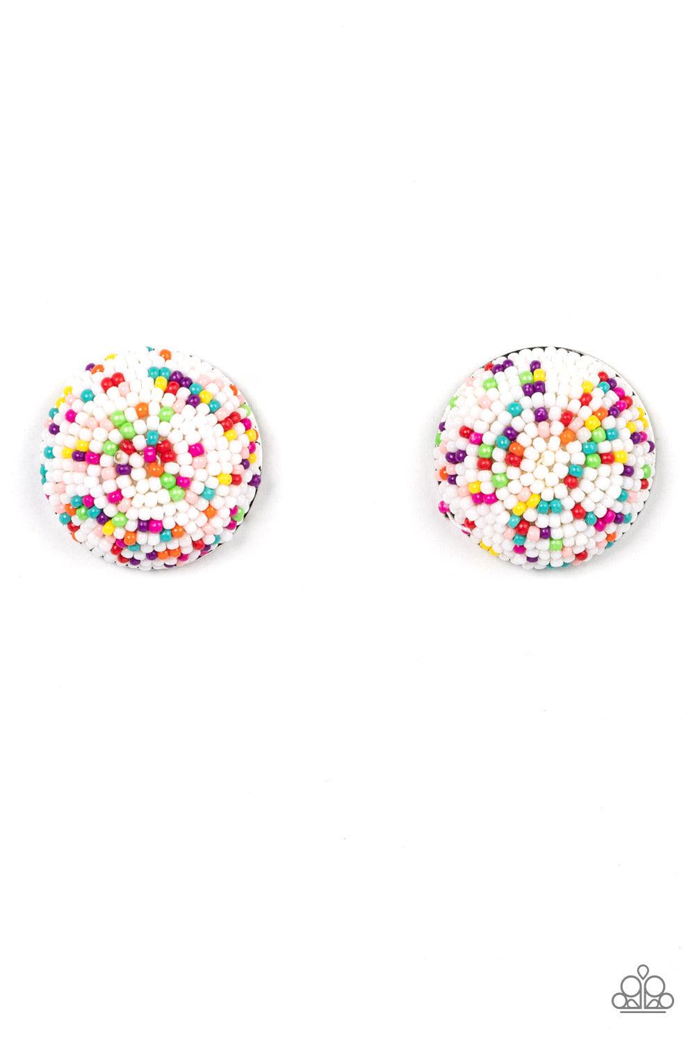 Kaleidoscope Sky White Seed Bead Post Earrings - Paparazzi Accessories- lightbox - CarasShop.com - $5 Jewelry by Cara Jewels