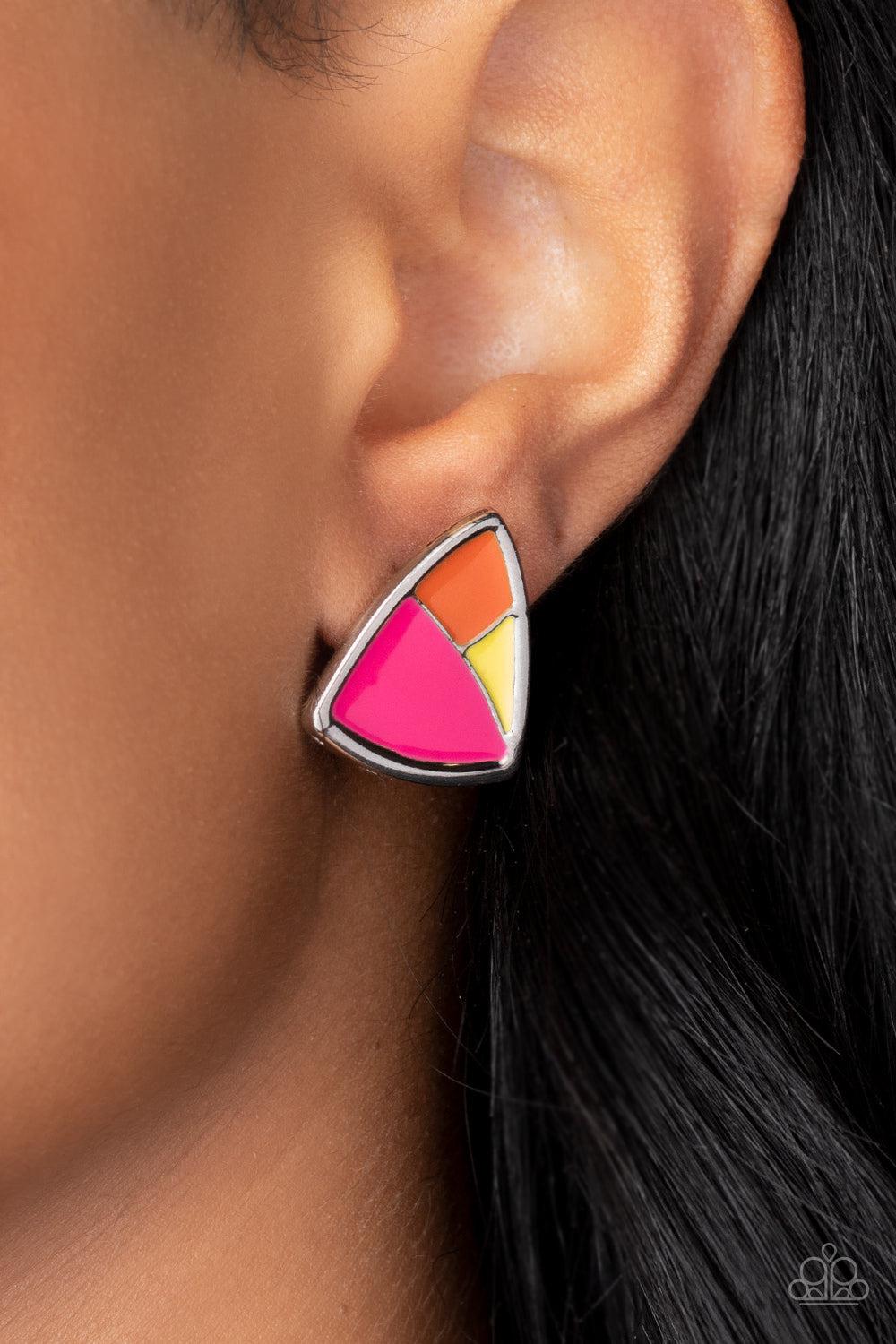 Kaleidoscopic Collision Multi Post Earrings - Paparazzi Accessories-on model - CarasShop.com - $5 Jewelry by Cara Jewels