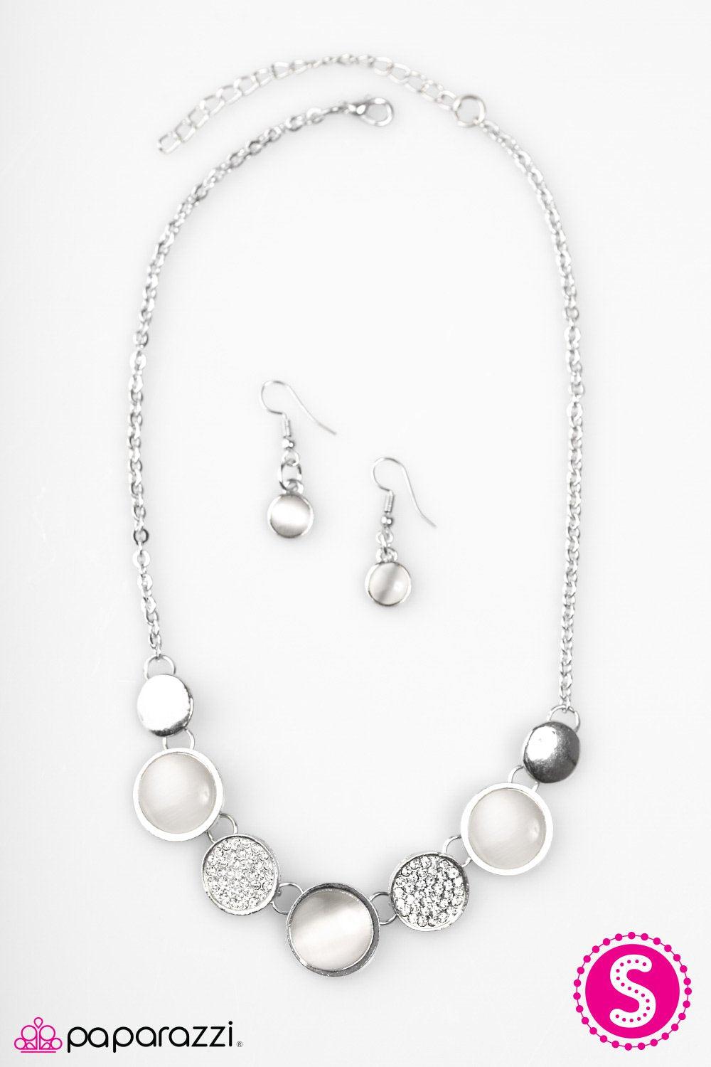 Keep Calm and Sparkle On White Moonstone Necklace and matching Earrings - Paparazzi Accessories-CarasShop.com - $5 Jewelry by Cara Jewels