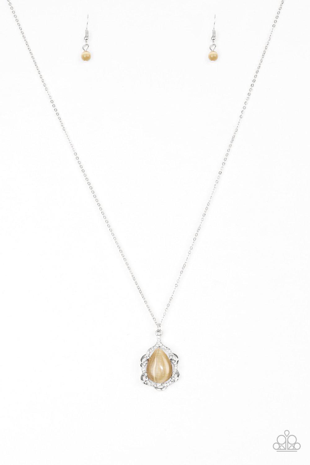 Keep It On The Down Glow Brown Moonstone Necklace - Paparazzi Accessories-CarasShop.com - $5 Jewelry by Cara Jewels