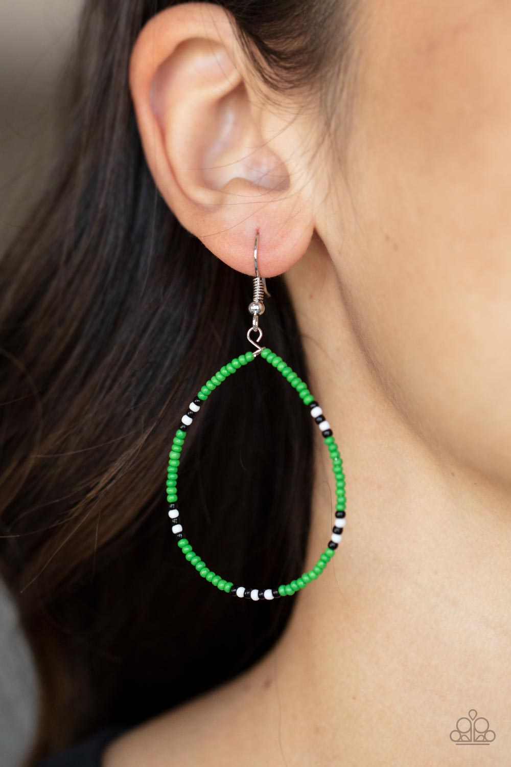 Keep Up The Good BEADWORK Green Seed Bead Earrings - Paparazzi Accessories-on model - CarasShop.com - $5 Jewelry by Cara Jewels