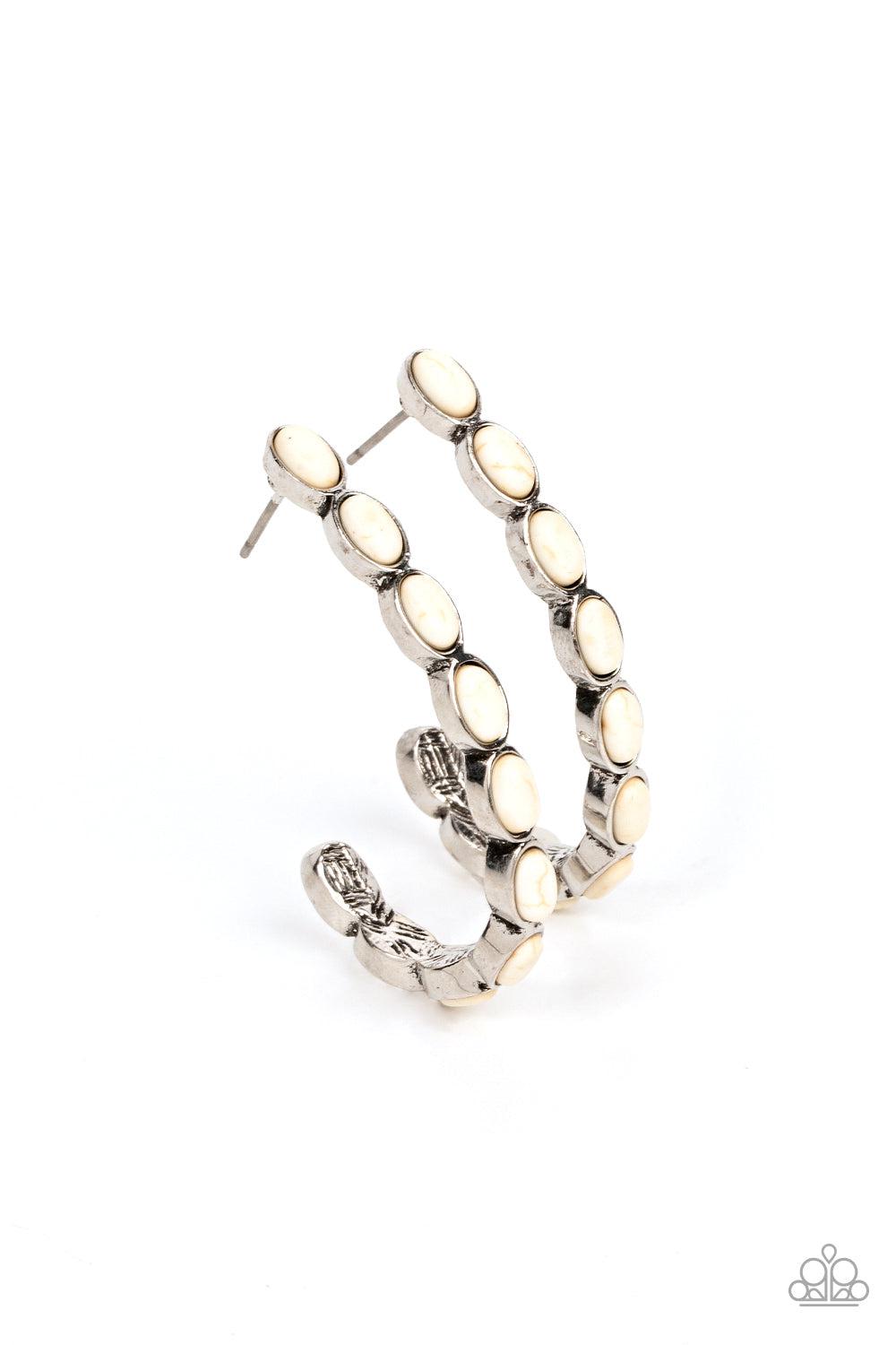 Kick Up a SANDSTORM White Stone Hoop Earrings - Paparazzi Accessories- lightbox - CarasShop.com - $5 Jewelry by Cara Jewels
