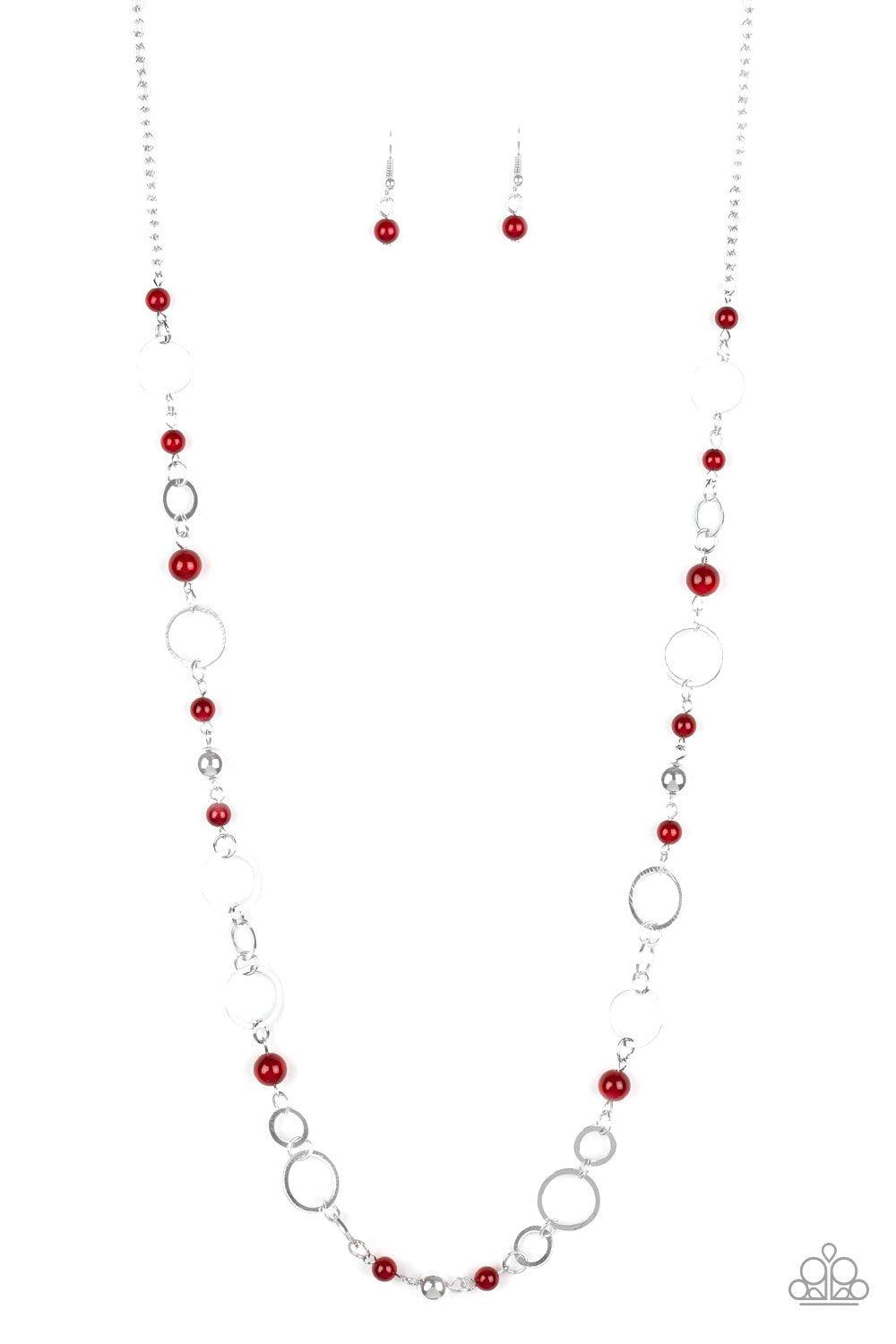 Kid In A Candy Shop Red and Silver Necklace - Paparazzi Accessories-CarasShop.com - $5 Jewelry by Cara Jewels