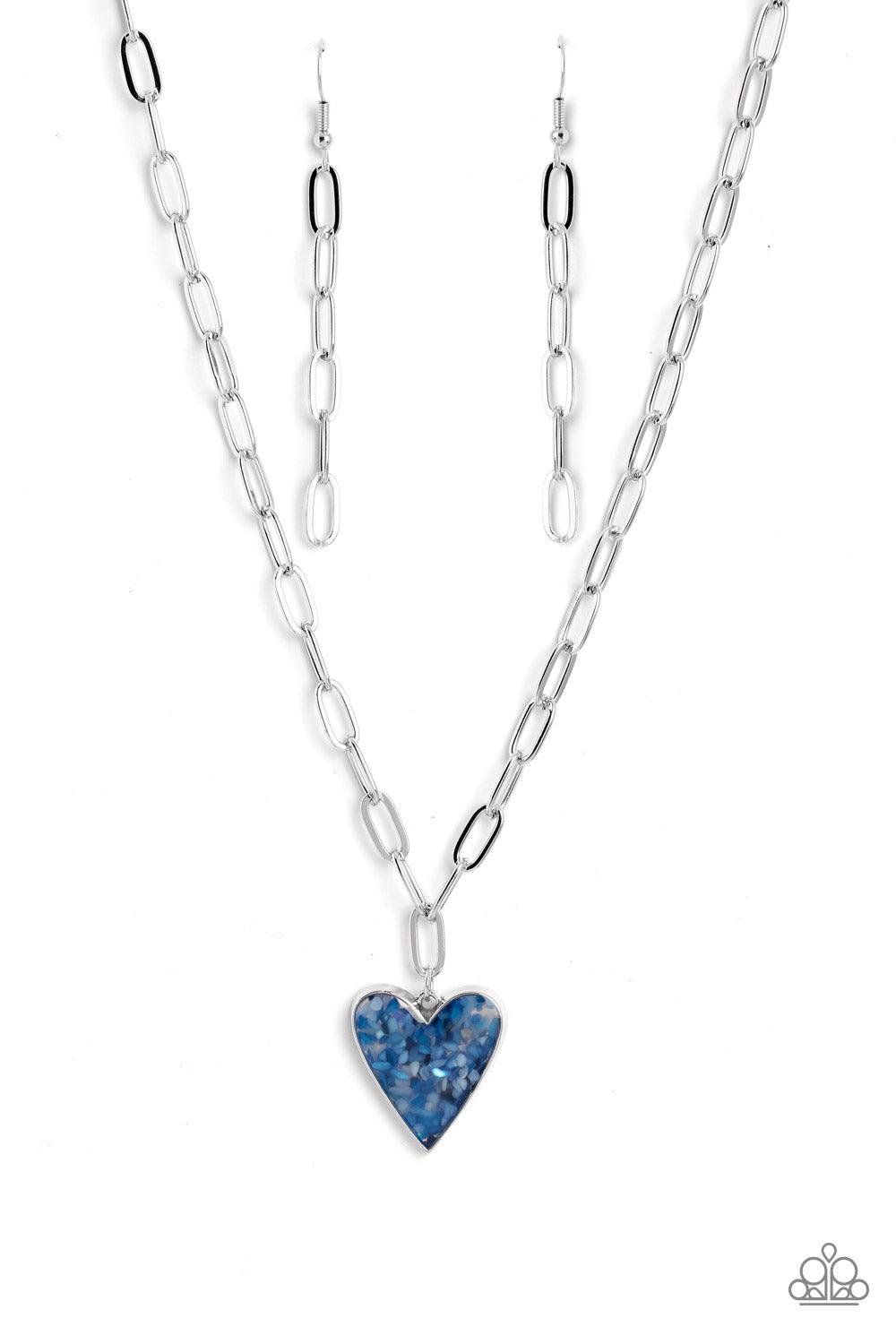Kiss and SHELL Blue Heart Necklace - Paparazzi Accessories- lightbox - CarasShop.com - $5 Jewelry by Cara Jewels