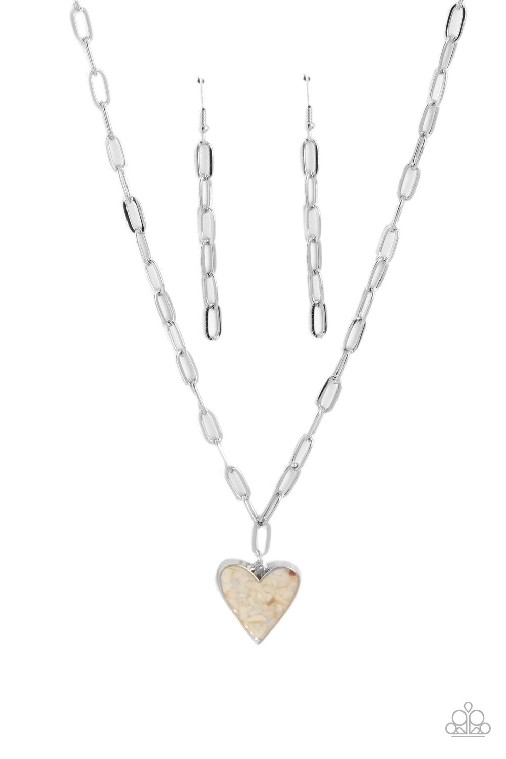 Kiss and SHELL White Heart Necklace - Paparazzi Accessories- lightbox - CarasShop.com - $5 Jewelry by Cara Jewels